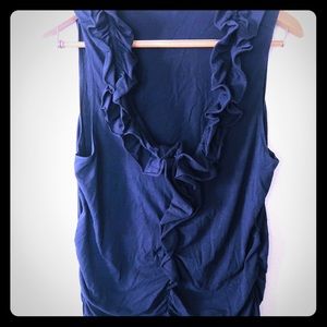 CAbi top navy ruffle neckline sz XL